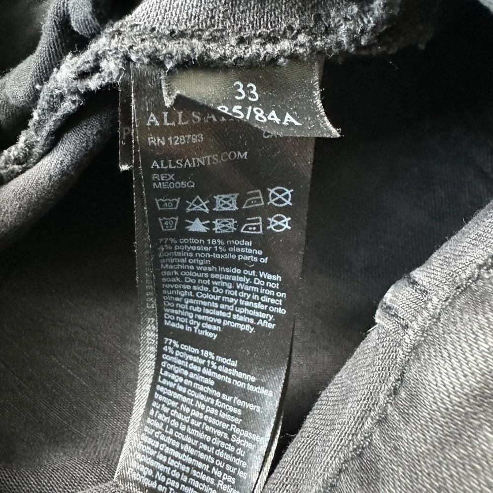 Allsaints VTG Black Wash Button Fly Rex 1 Mens Jeans Size 33x33
